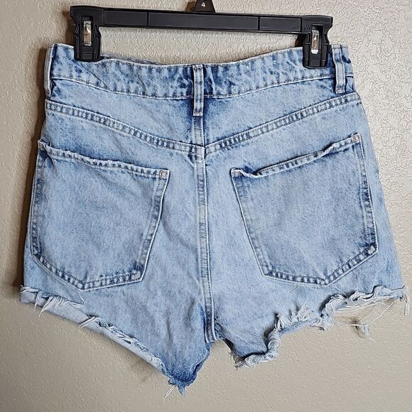 Zara 6 High Rise Button Fly Denim Distressed Women Shorts - Picture 3 of 7